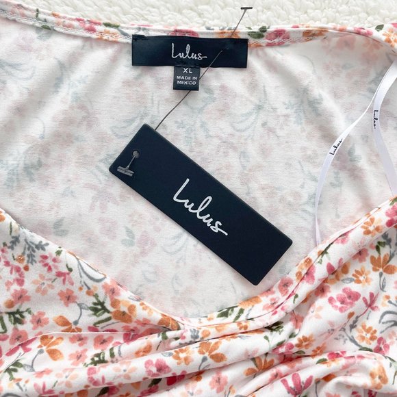 Lulus Sweetest Nature Ivory Floral Print Short Sleeve Bodysuit XL Extra Large - Picture 4 of 7